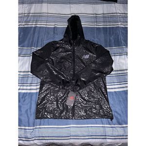 New Balance Jacket Mens Size Large Black Running Windbreaker Full Zip Pockets
